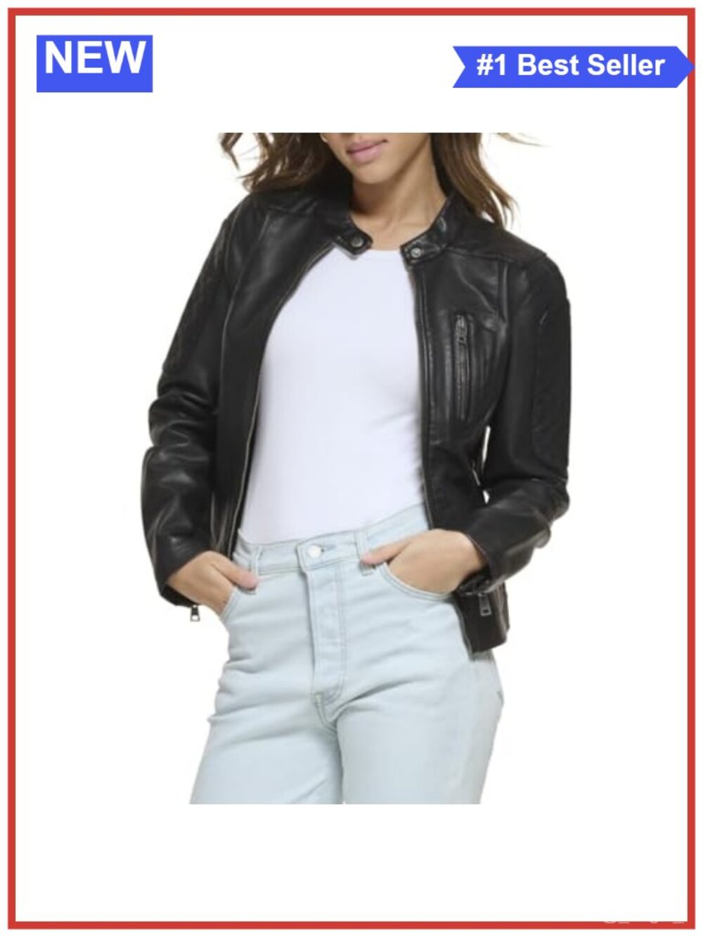 Faux Leather Motocross Racer Jacket Zip Snap Collar Moto Biker Coat